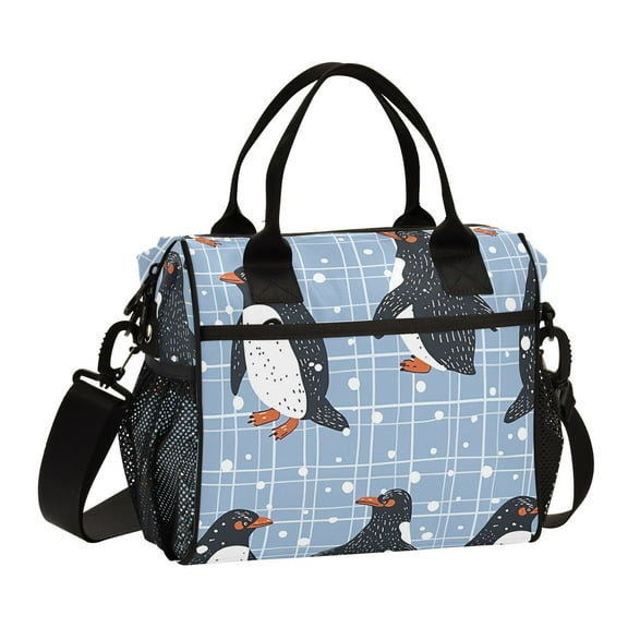 Penguins Grids Cooler Bag Lunch Bag Soft Cooler Cooling Tote Insulated Lunch Box for Adult Men Women