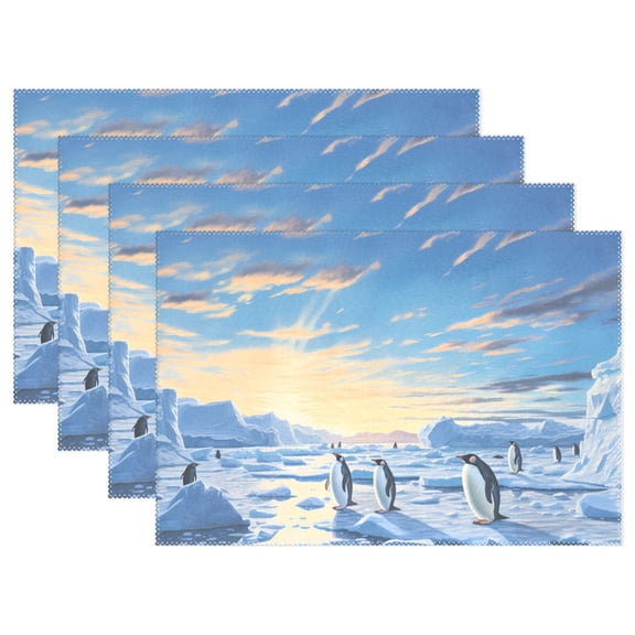 Penguins Iceberg Sky 12×18 inch Placemats Heat Resistant Washable Foldable Rectangular Placemats Set Decoration Indoor Outdoor for Kitchen Dining Table 1PC