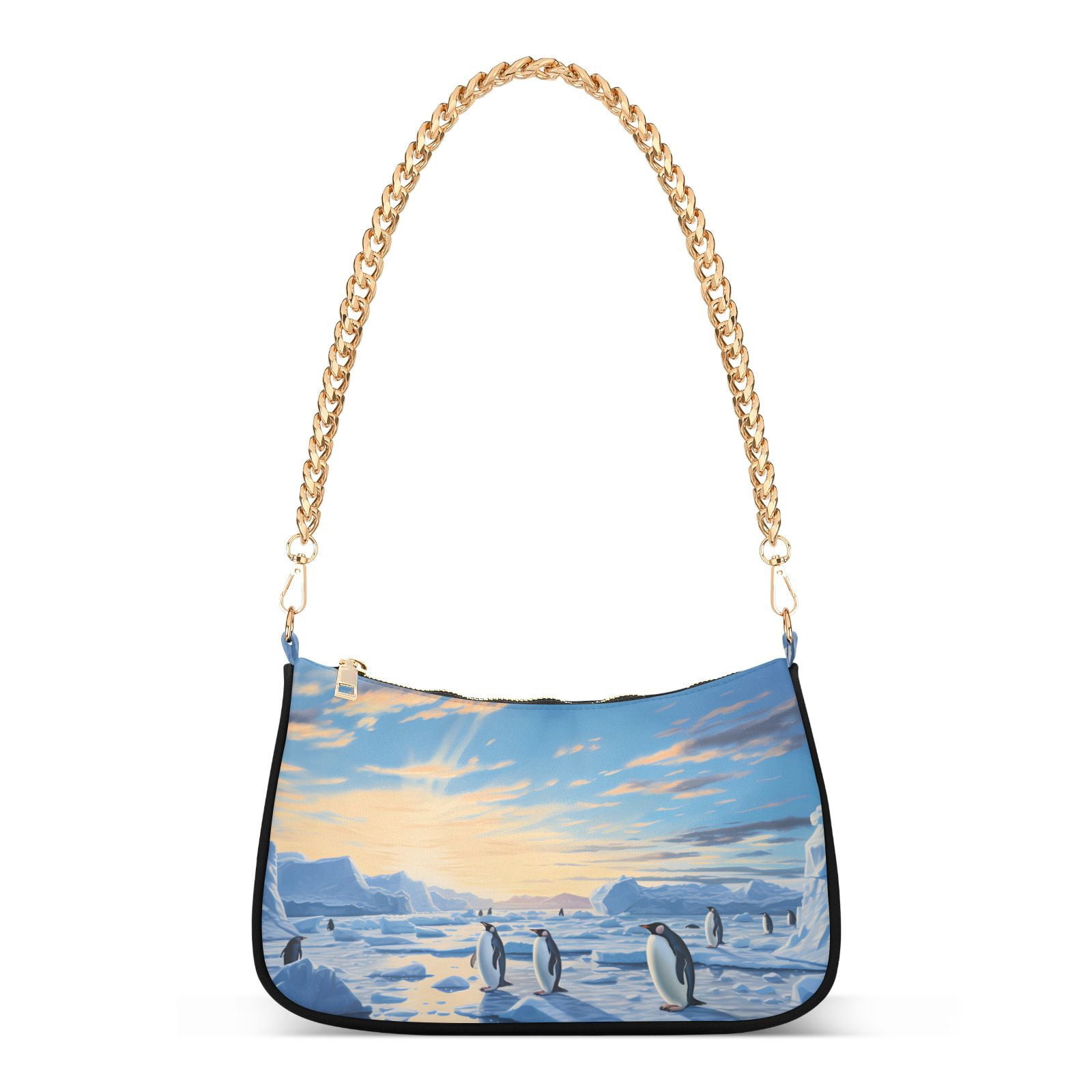 Penguins Iceberg SkyWomen Small Shoulder Bag Crossbody Tote Hobo Bags Purse Clutch Handbags with Chain Strap for Women