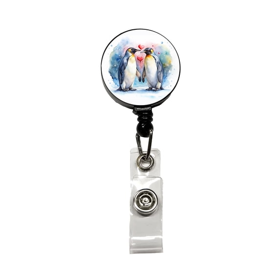 Penguins In Love Hearts Valentine's Day Retractable Reel ID Badge Key Card Name Tag Holder with Clip