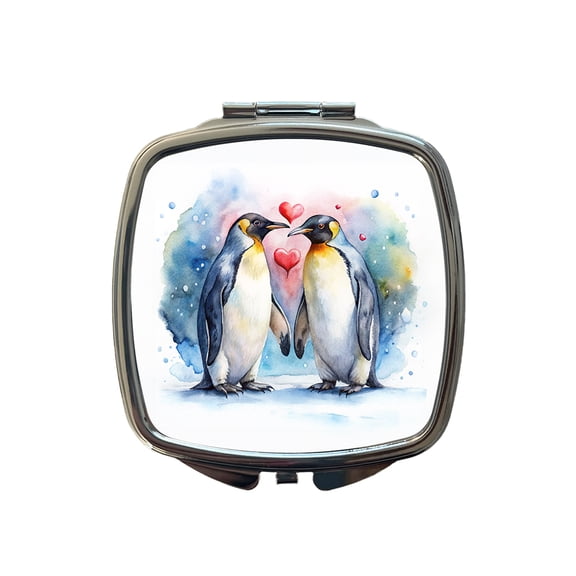 Penguins In Love Hearts Valentine's Day Travel Makeup Handbag Purse Small Pocket Compact Mirror