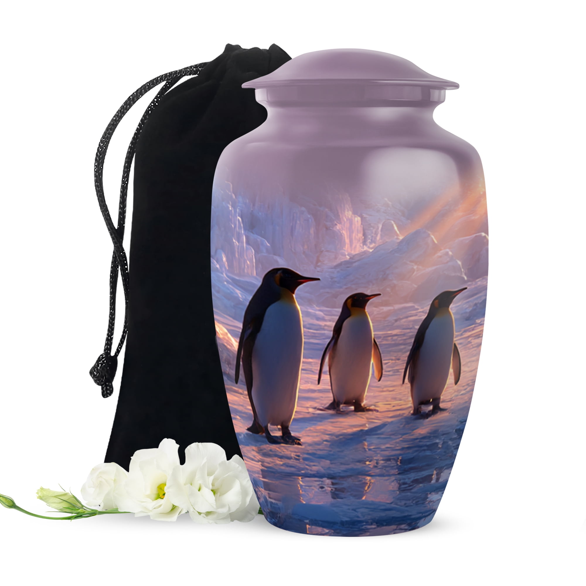 Penguins Large Decorative Urns For Men, Blue Urns For Men Ashes Adult Male, Memorial Cremation Urn For Human Ashes Adult Female, Funeral Urn For Mom And Dad, 10 Inch