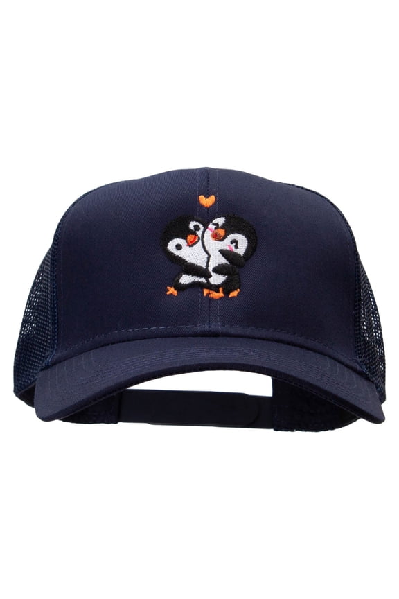 Penguins' Love Embroidered Solid Cotton Twill Mesh Prostyle Cap - Navy OSFM