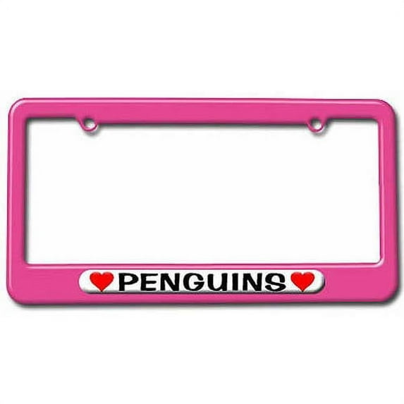 Penguins Love with Hearts License Plate Tag Frame, Multiple Colors