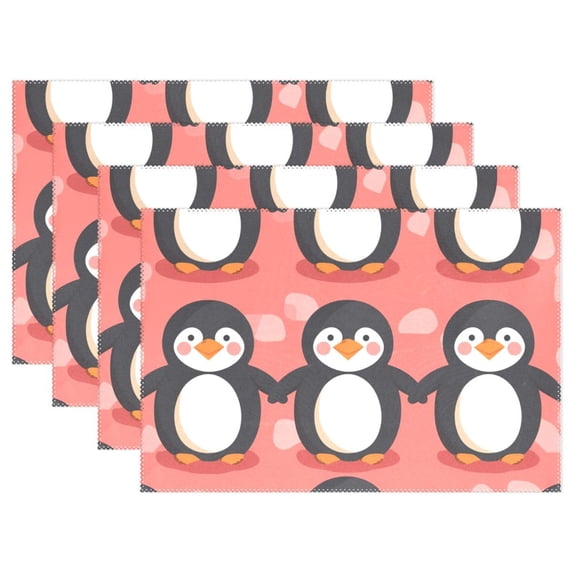 Penguins in Pink 12×18 inch Placemats Heat Resistant Washable Foldable Rectangular Placemats Set Decoration Indoor Outdoor for Kitchen Dining Table 6PCs