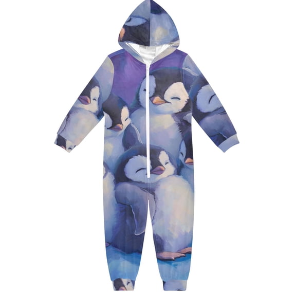 Penguins Plush Absorbent One Piece Pajamas Soft Jumpsuit Cozy Sleep and Play Romper Zipper and Pockets 4T