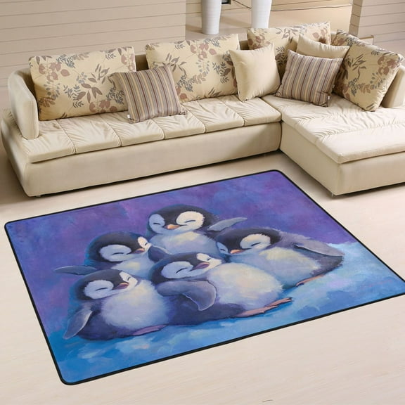 Penguins Plush Absorbent Soft Polyester Area Rug 36''x24'', Non Slip, Memory Foam, Water Absorbent