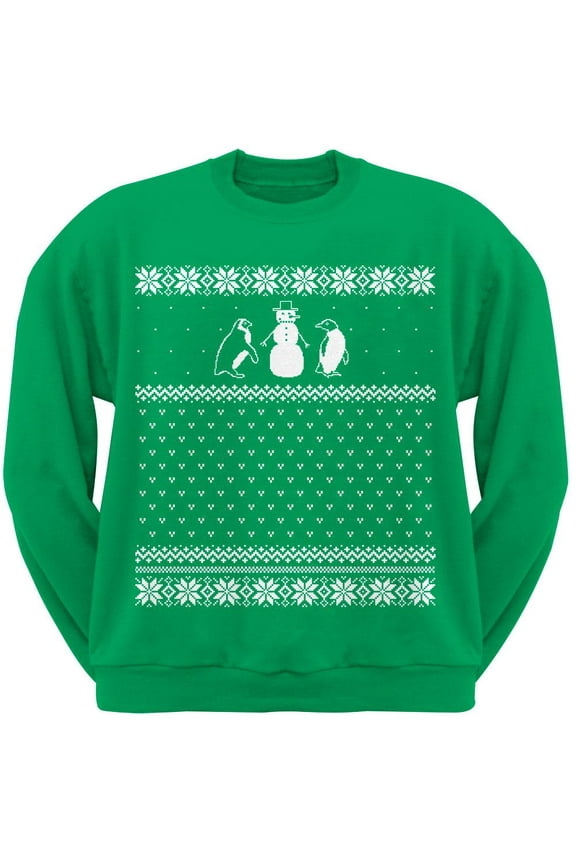Penguins Ugly Christmas Sweater Green Adult Crew Neck Sweatshirt