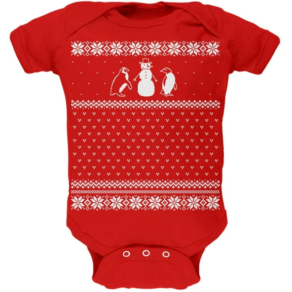 Penguins Ugly Christmas Sweater Red Baby One Piece - 18 month