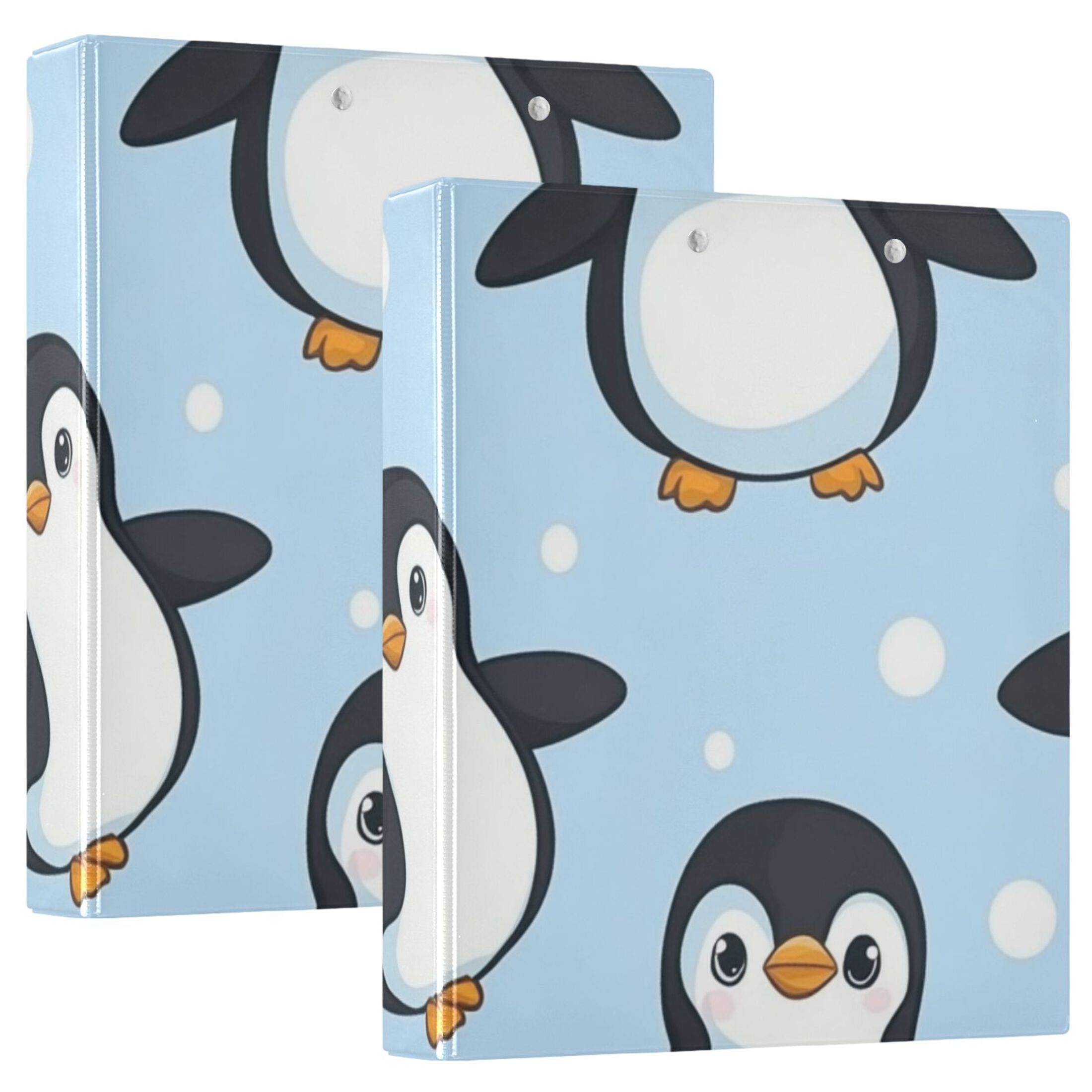 Penguins in Blue 3 Ring Binders 1.5 inch Hardcover File Folders with Interior Pockets A4 Size Organizer for School Office Hospital Set of 2
