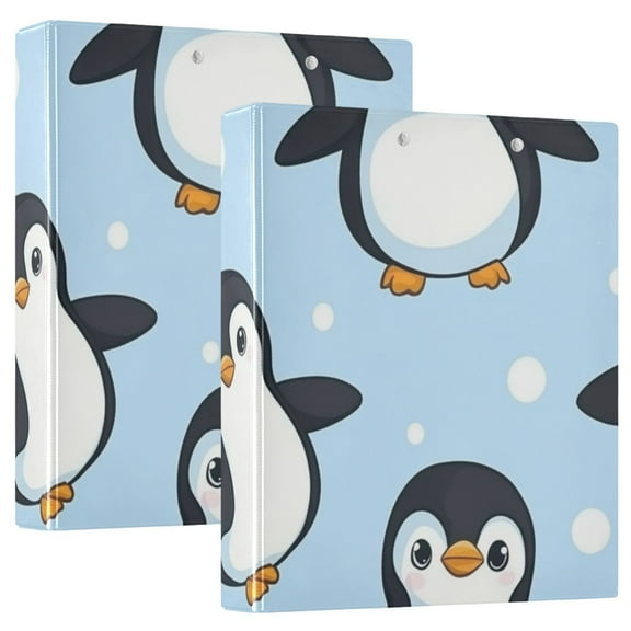 Penguins in Blue 3 Ring Binders 1.5 inch Hardcover File Folders with Interior Pockets A4 Size Organizer for School Office Hospital