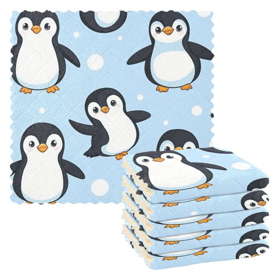 Penguins in Blue Kitchen Towels 6 Pcs Dish Towels Absorbent Soft Quick Dry Towel Dish Rags for Washing Dishes
