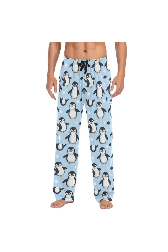 Penguins in Blue Men's Pajama Pants with Pocket Lounge Pants Pajama Sleep Pant Pj Comfortable