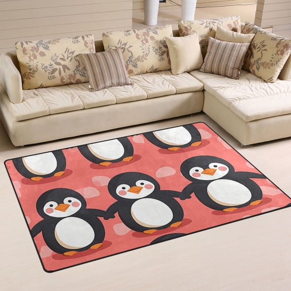 Penguins in Pink Area Rug Washable Floor Carpet Mat 60 x 39 inch for Bedroom Living Room Kids Room Home Decor