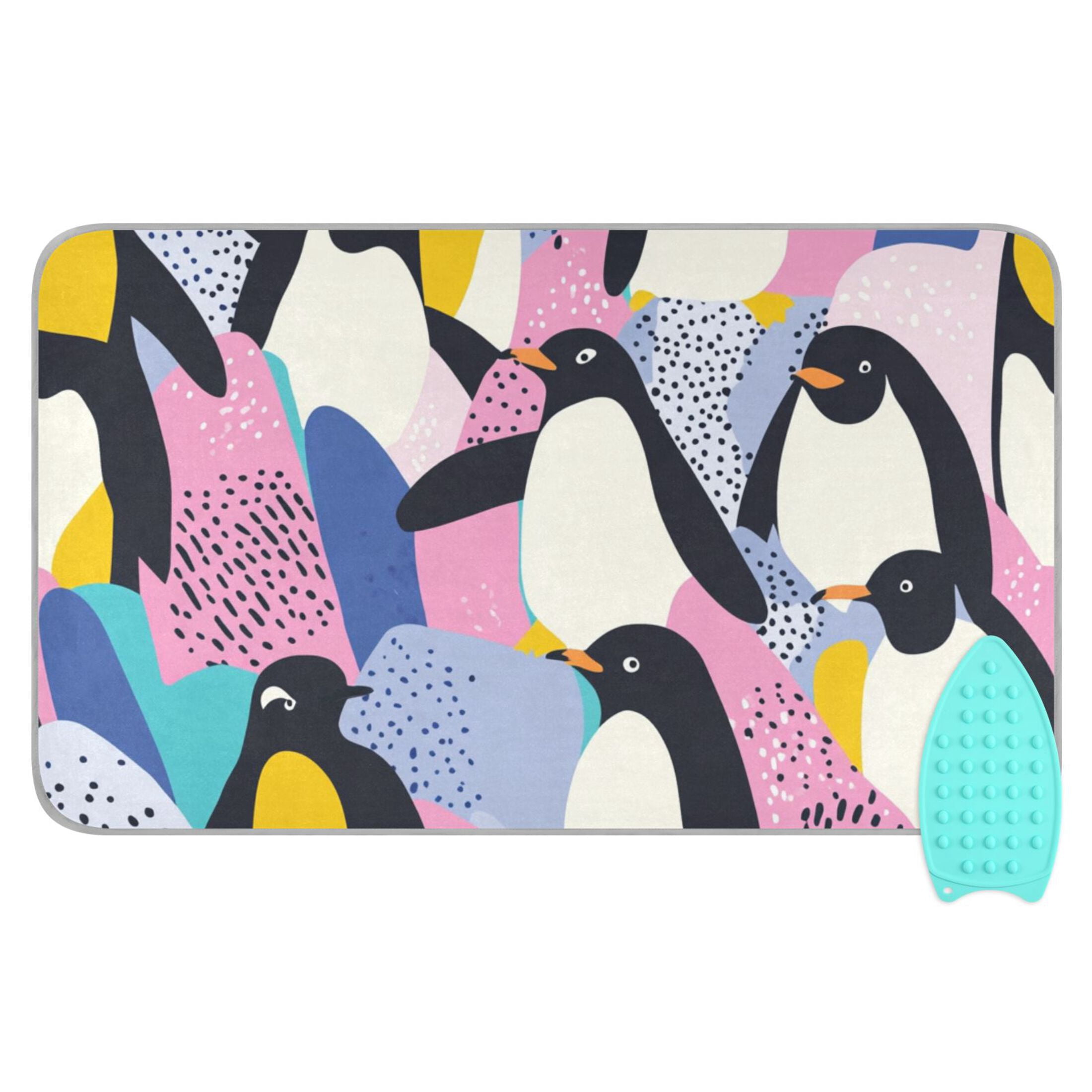 Penguins on Colorful Background Ironing Mat Blanket for Table Top Travel Portable Ironing Board Pad 47.2x27.6 Inch