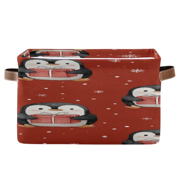 Penguins with Christmas Presents Cartoon Square Storage Bins with Handles Collapsible Containing Box 1 Pack