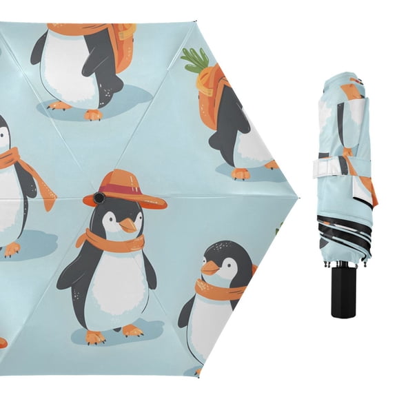 Penguins with Hats Scarfs Carrots All Weather Umbrella Triple Folding Parasol 6 Ribs UV Protection Portable