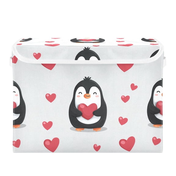 Penguins with Hearts Valentine Vector Foldable Storage Bins with Lids Handles Collapsible Storage Containers Tote Boxes 16.5 x 12.6 x 11.8 inches