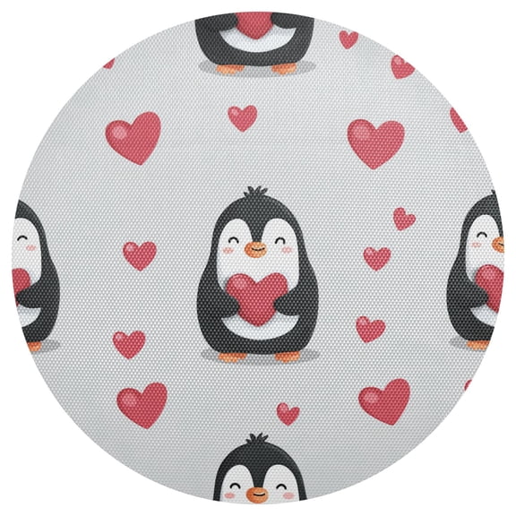 Penguins with Hearts Valentine Vector PVC Round Grid Placemat Table Mat 1 Pc 15.4" x 15.4"