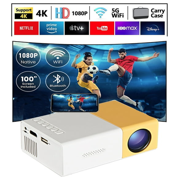 Pengxiang Mini LED 1080P FHD Multimedia Projector with Remote Controller & Power Adapter, White