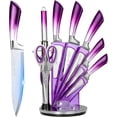 thumbnail image 1 of Peniguingy Kitchen Knife Set, 9-Piece Professional Kitchen Knives Set with Acrylic Block, Sharp Stainless Steel Chef Knife Set with Sharpener for Kitchen Cutting Kitchen, Presents for Women (Purple), 1 of 7