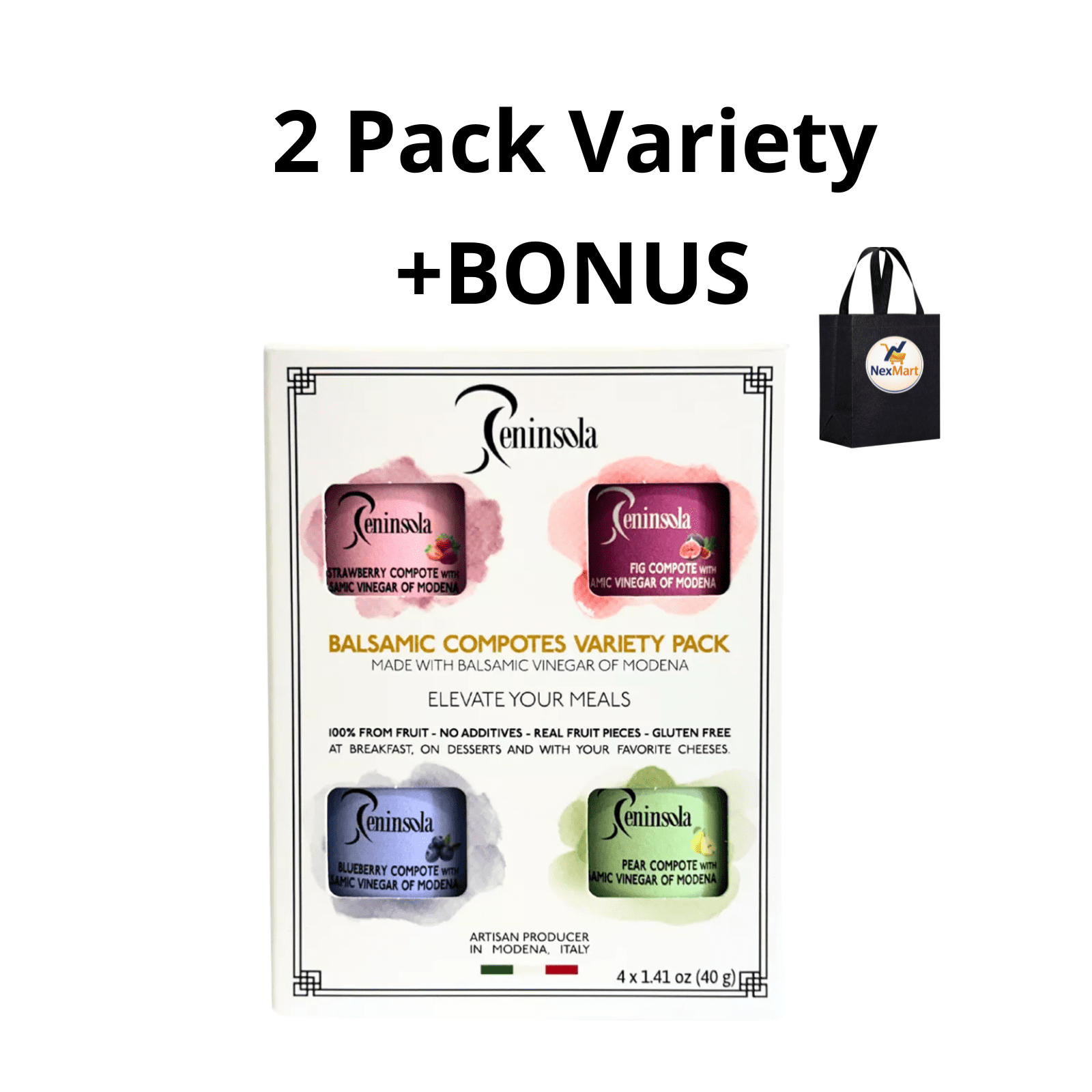 Peninsola Balsamic Compotes  - Strawberry, Pear, Fig & Blueberry 5.64 oz ,2  Variety Pack