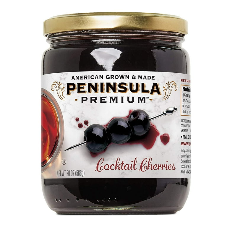 Peninsula Premium Cocktail Cherries | Award Winning | Deep Burgundy-Red |  Silky Smooth, Rich Syrup | Luxe Fruit Forward, Sweet-Tart Flavor | Gourmet  |