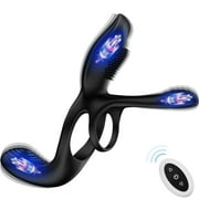 Penis Ring Vibrator for Couples.KERERO 3 in 1 Vibrating Penis Ring with 10 Modes, Waterproof Silicone Mens Sex Toys Vibrator, G spot Stimulator for Women,Adult Sex Toys (Black)