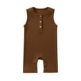 thumbnail image 1 of Penkiiy 2 Pack Baby Sleeveless Romper Button Summer Cotton Linen Jumpsuit One Piece Outfit Clothes Overalls Brown for 6-9 Months, 1 of 3