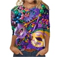 thumbnail image 1 of Penkiiy 2024 Blouse Mardi Gras Tops for Women Daily Tshirt 3/4 Sleeve Blouse Mask Print Top Carnival O Neck Casual Shirt L Multicolor, 1 of 5