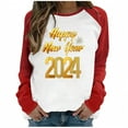 thumbnail image 1 of Penkiiy 2024 Happy New Year Women's Classic New Year Print Round Neck Long Sleeve Loose Round Neck Tops XL Red, 1 of 4