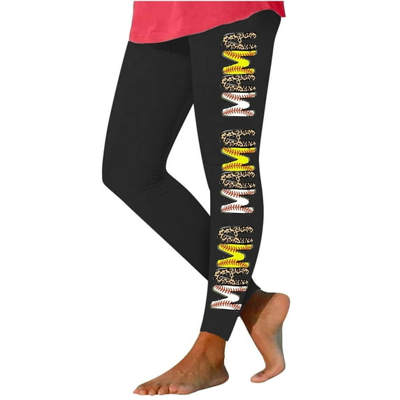 Penkiiy 2024 Leggings for Women Baseball Graphic Letter Print High Waist Yoga Tights Fashion Ultra Soft Yoga Pants for Running 2XL Black