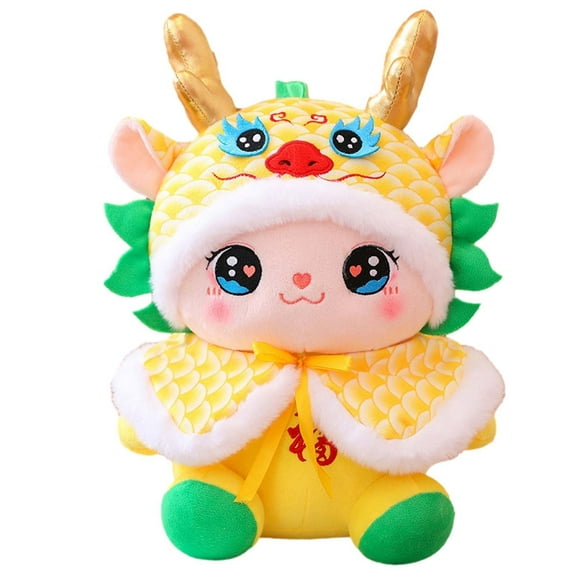 Penkiiy 2024 Lunar Dragon Stuffed Animal Plush Toy, Chinese Lunar New Year Zodiac Dragon Animal Ornament Mascot Plush Dragon Stuffed Lucky Doll for Spring Festival Gift Home Office Decor
