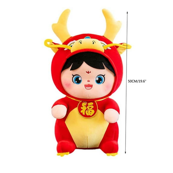 Penkiiy 2024 Lunar Dragon Stuffed Animal Plush Toy, Chinese Lunar New Year Zodiac Dragon Animal Ornament Mascot Plush Dragon Stuffed Lucky Doll for Spring Festival Gift Home Office Decor