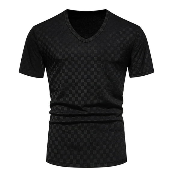 Penkiiy 2024 Men Casual Solid Fashion Pullover V-neck Short Sleeve T Shirt Blouse XL Black