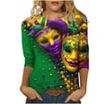 thumbnail image 1 of Penkiiy 2024 Shirt 3/4 Sleeve Mardi Gras Womens Fancy Blouse Carnival Mask Print Tunic Theme Party Round Collar Tee L Multicolor, 1 of 5