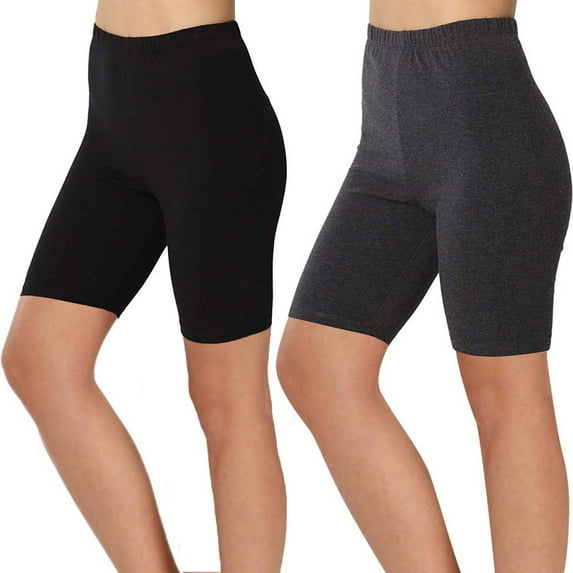 Penkiiy 2PC Women's Fashion Solid Color Leggings With Yoga Sport Elastic Quarter Pants Shorts Leggings L Dark Gray