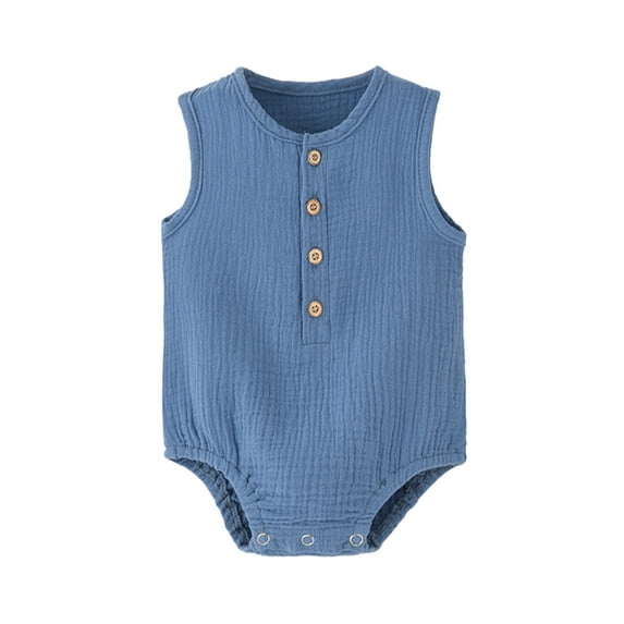 Penkiiy 3-24 Months Jumpsuit Summer Gauze Thin Sleeveless Newborn Clothes Rompers Blue
