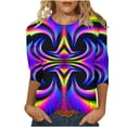 thumbnail image 1 of Penkiiy 3/4 Length Sleeve Shirts for Women 2024 Casual Summer Blouses Crewneck Floral 3D Printed Cute Tops Loose Fit Pullover S Multicolor, 1 of 5
