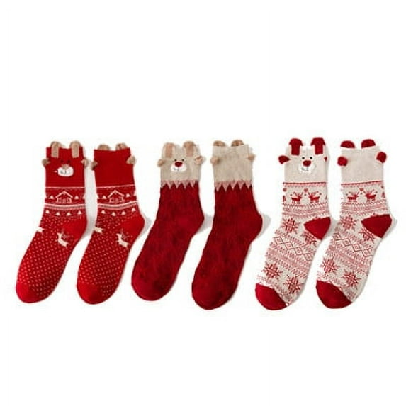 Penkiiy 3 Pairs Christmas Winter Socks in Bulk Xmas Soft Colorful Warm Men Socks Unisex Novelty Cotton Crew Socks Red