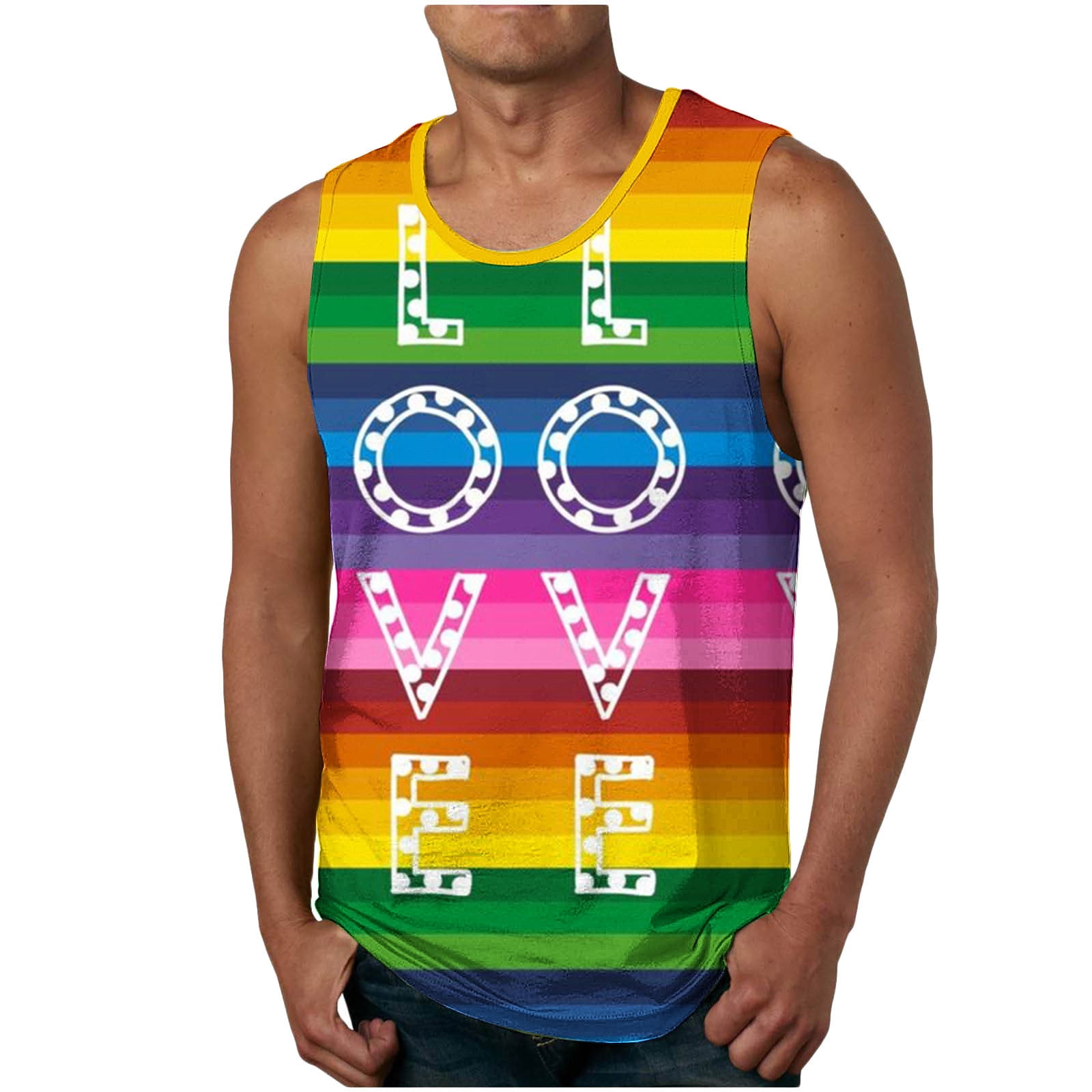 Penkiiy 3D Tank Tops for Men Colorful Sleeveless Print T Shirt Rainbow ...