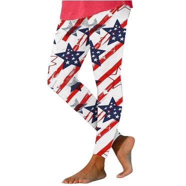 Penkiiy 4th of July Capri Leggings for Women Yoga Running Pants Printed Compression Leggings Low Rise Workout Tights L Red
