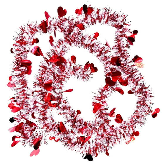 Penkiiy 6.6 FT Valentines Day Garland Decor, Red and Pink Heart Tinsel Garland, Shiny Metallic Streamer Twist Garland Hanging Decorations for Home Tree Indoor Outdoor Wedding Party Supplies