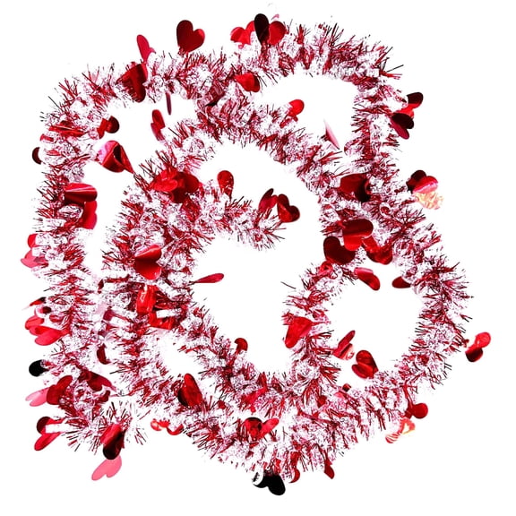 Penkiiy 6.6 FT Valentines Day Garland Decor, Red and Pink Heart Tinsel Garland, Shiny Metallic Streamer Twist Garland Hanging Decorations for Home Tree Indoor Outdoor Wedding Party Supplies