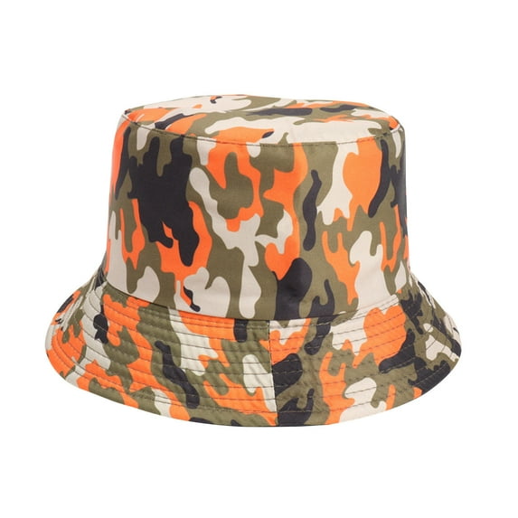 Penkiiy Adult Male And Female Fisherman Hats Camouflage Pattern Double Sided Fisherman Hats Wear Outdoor Sunscreen Sun Hats On Both Sides Orange