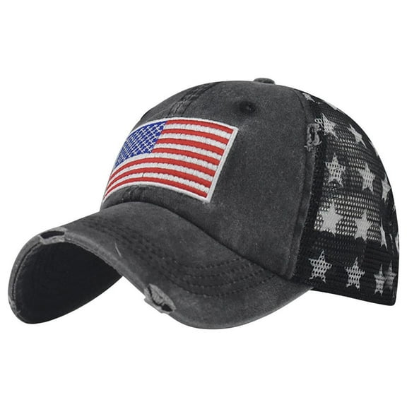 Penkiiy American Flag Hat, USA Trucker Worn Hat for Men & Women, Adjustable Baseball Cap, Mesh Snapback Durable Outdoor Hat US Flag Hats for Men Women Teens Black