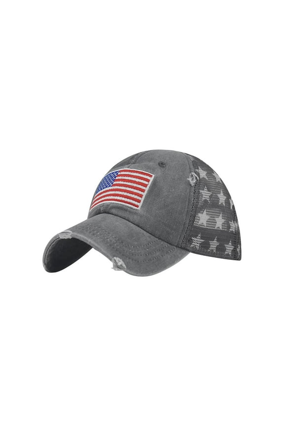 American Flag Hat, USA Trucker Worn Hat for Men & Women, Adjustable Baseball Cap, Mesh Snapback Durable Outdoor Hat US Flag Hats for Men Women Teens Gray