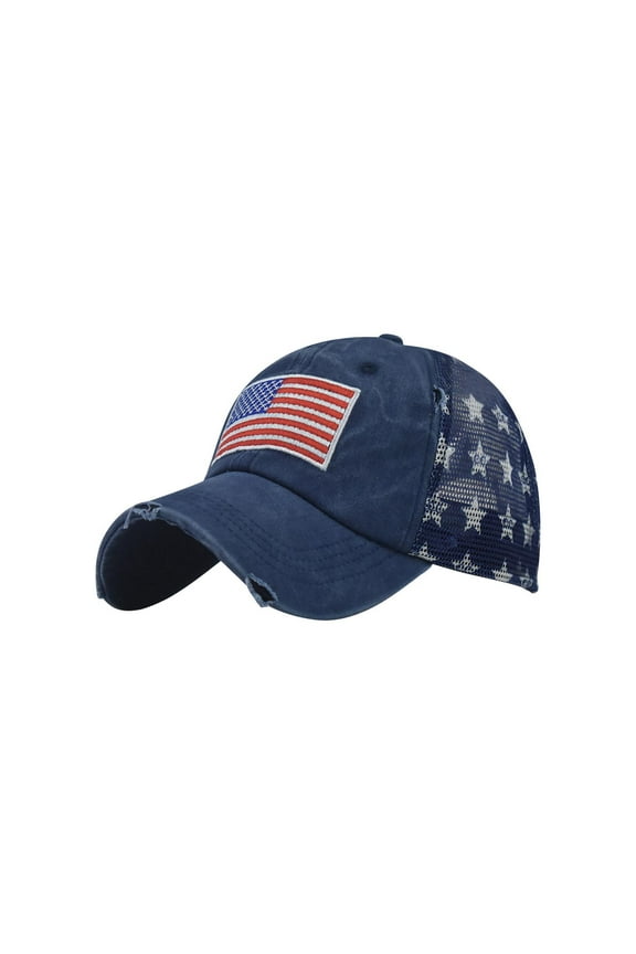 American Flag Hat, USA Trucker Worn Hat for Men & Women, Adjustable Baseball Cap, Mesh Snapback Durable Outdoor Hat US Flag Hats for Men Women Teens Navy