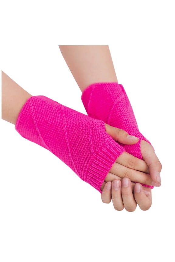 Arm Warmers Fingerless Gloves For Women Women Girl Knitted Arm Fingerless Keep Warm Winter Gloves Soft Warm Mitten Hot Pink Gloves