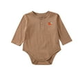 thumbnail image 1 of Penkiiy Baby Boy Girl Crewneck Romper Waffle Knit Long Sleeve Bubble Romper Oversized Sweater Bodysuit Tops 3-24M Coffee, 1 of 4